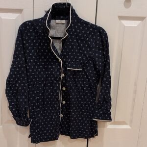 Navy Button-Up Pajama Top with White Trim (LL Bean)